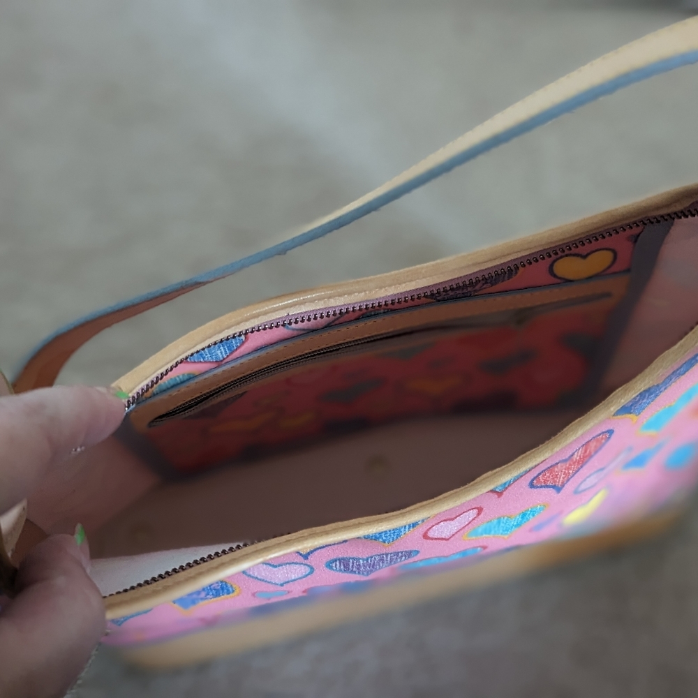 Vintage RARE pink multicolor hearts preloved Dooney & Bourke shoulder bag HTF - Picture 9 of 13